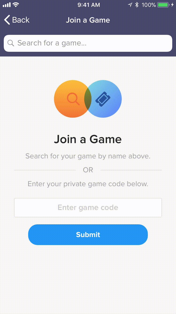 A gif showcasing joining a Goosechase game using a unique game code