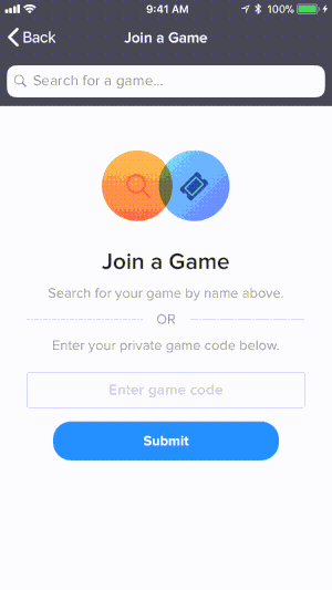 A gif showcasing joining a Goosechase game using a unique game code