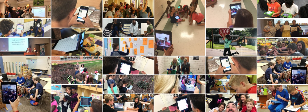 Collage of students using Goosechase in their classrooms