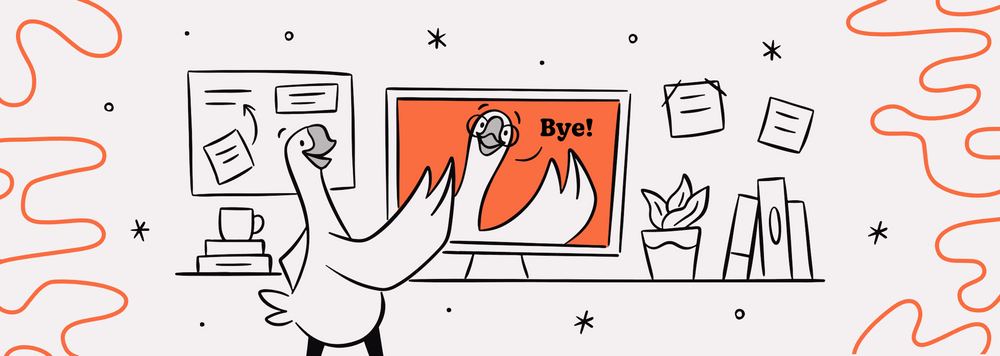 Two geese coworkers saying goodbye on a video call