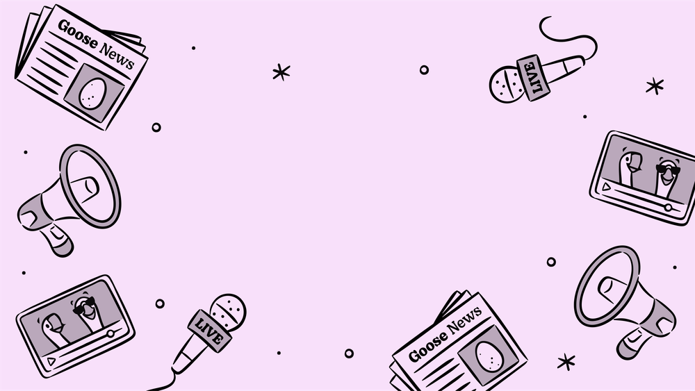 lilac image with illustrations of newspapers, megaphones, microphones and youtube videos