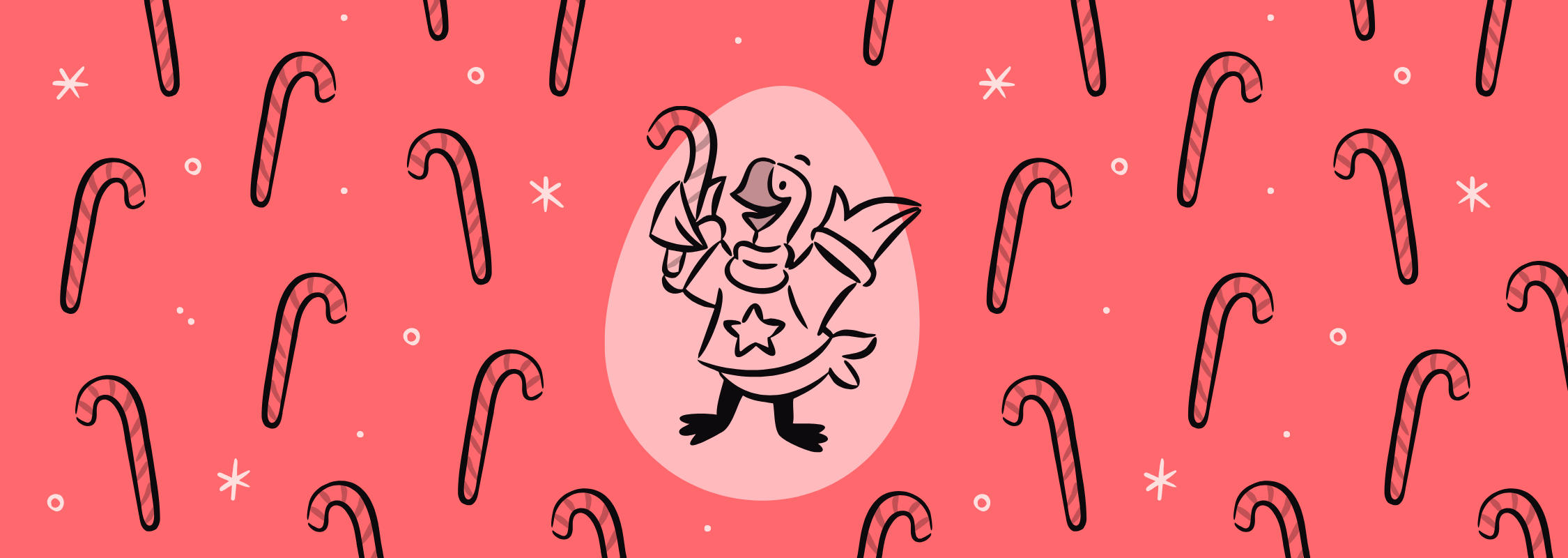 illustrated gosling holding a candy cane