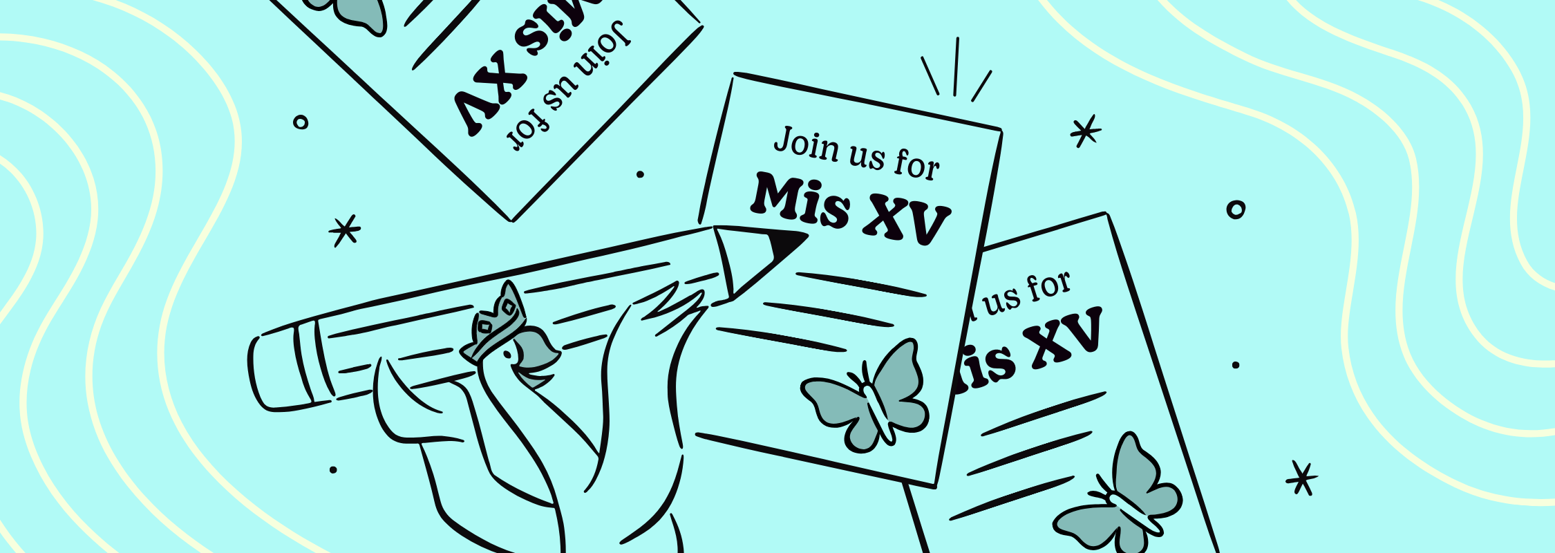 an illustration of a deb writing her quinceanera invitations