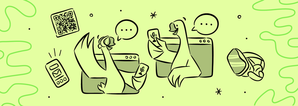illustration of 2 geese engaging in a virtual event