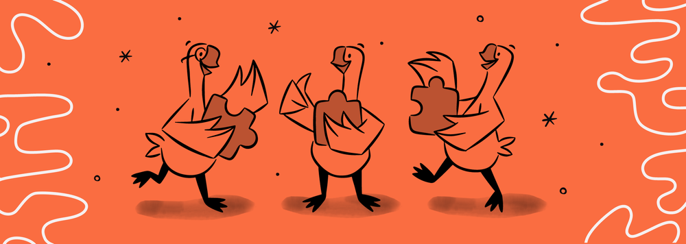 an illustration of 3 geese planning a scavenger hunt